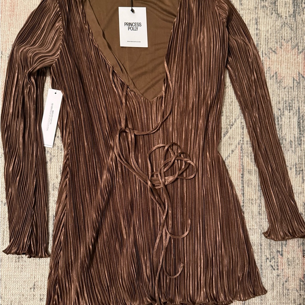 PETITE Princess Polly Brown Pleated Dress